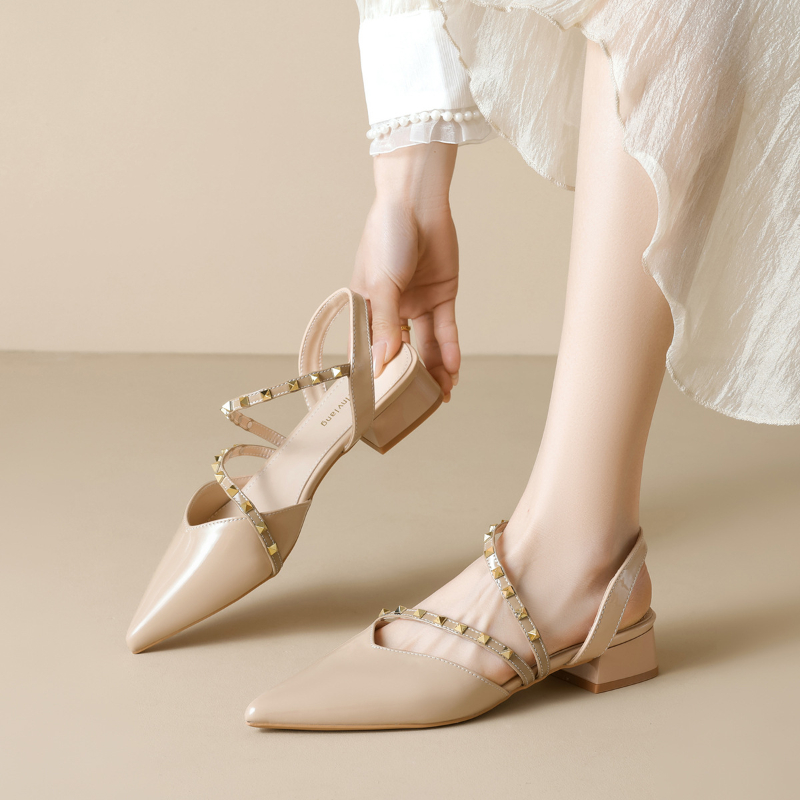 Women Fashion Simple - Women Studded Pointed Toe Slingback Flats