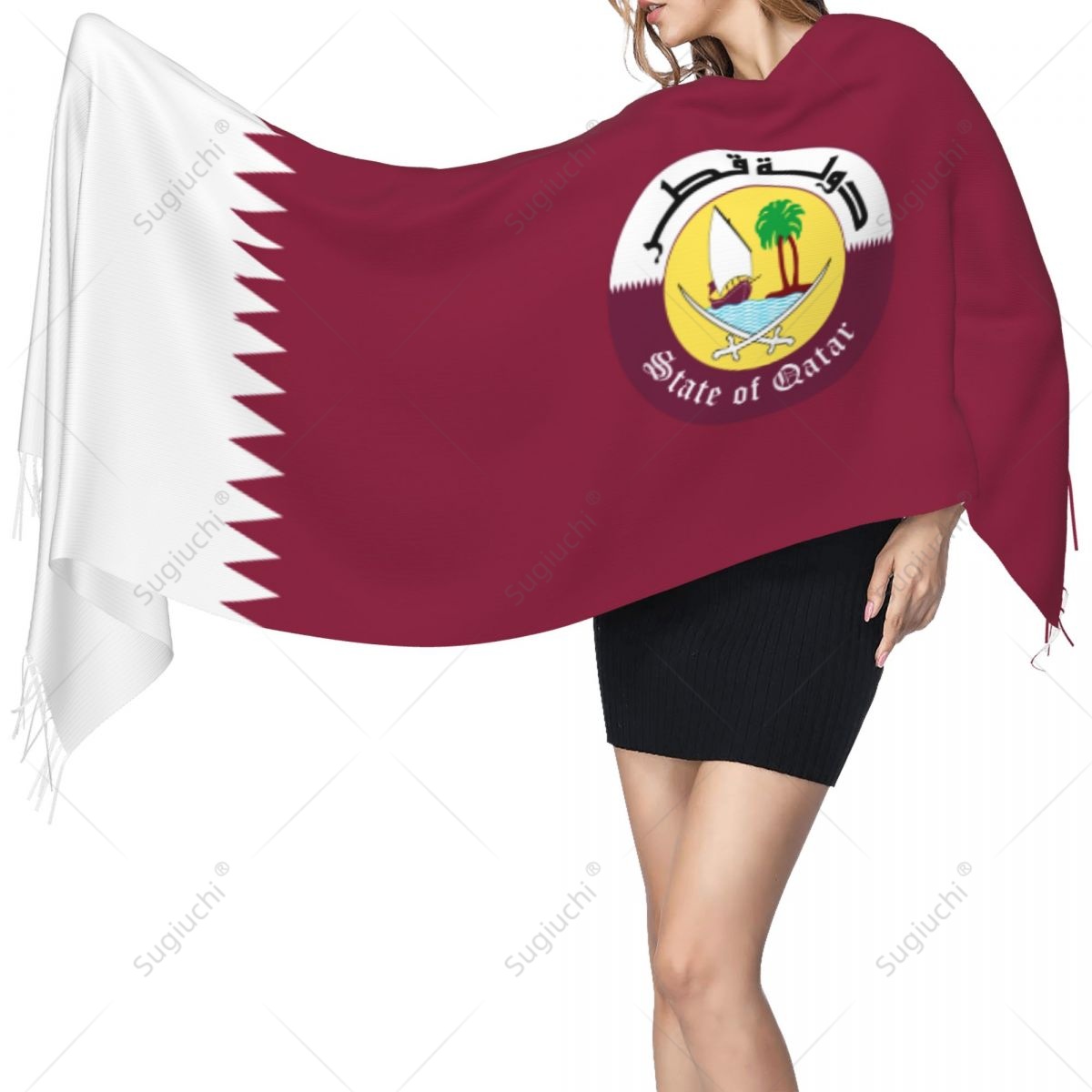 Women Fashion Qatar - Qatar Emblem Flag Scarf Pashmina Warm