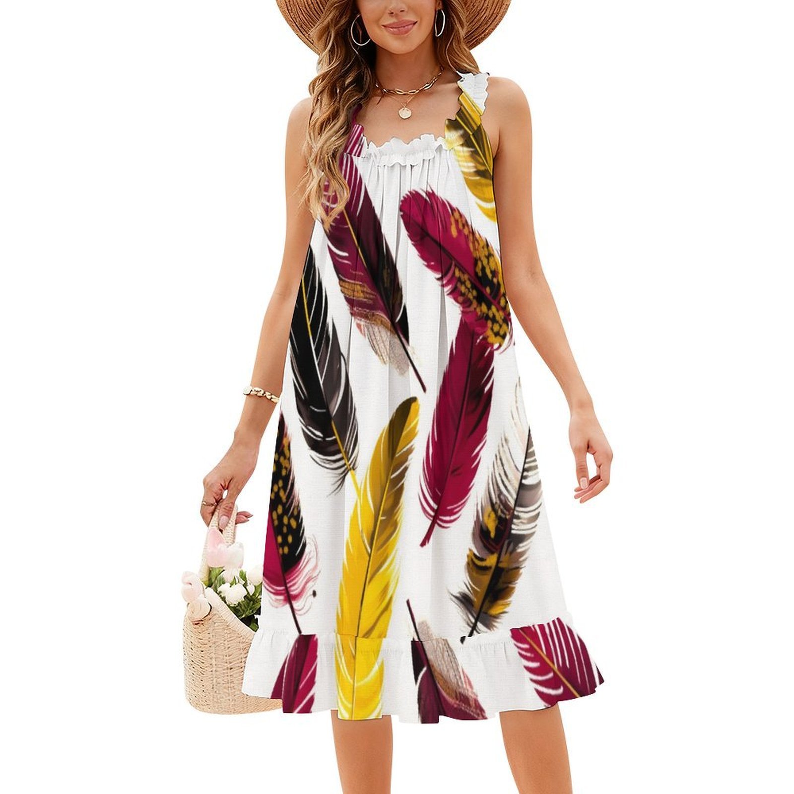 Feathers-Pink Ivory Gold Black - Smocked Dress Women review and price