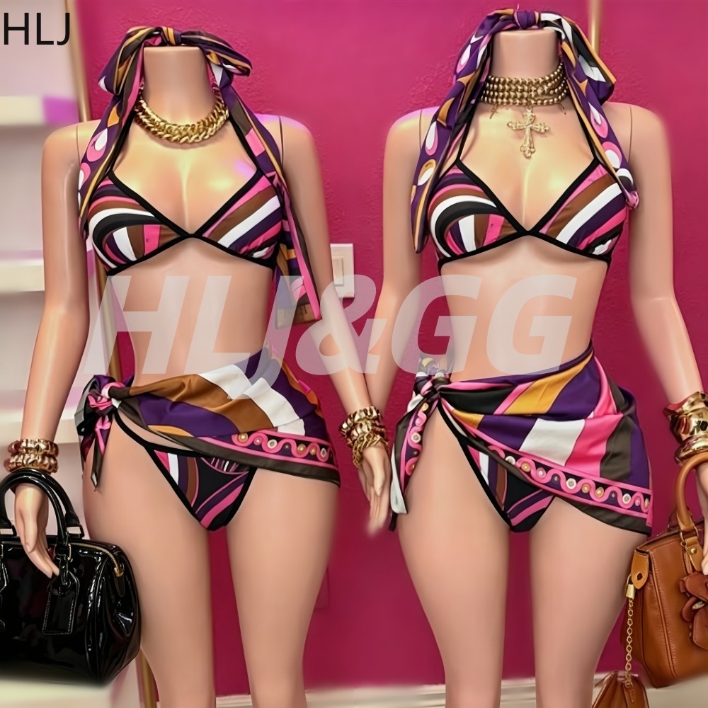 HLJ Women 4Piece Print Bikini  - Printed Wrap Skirt review and price