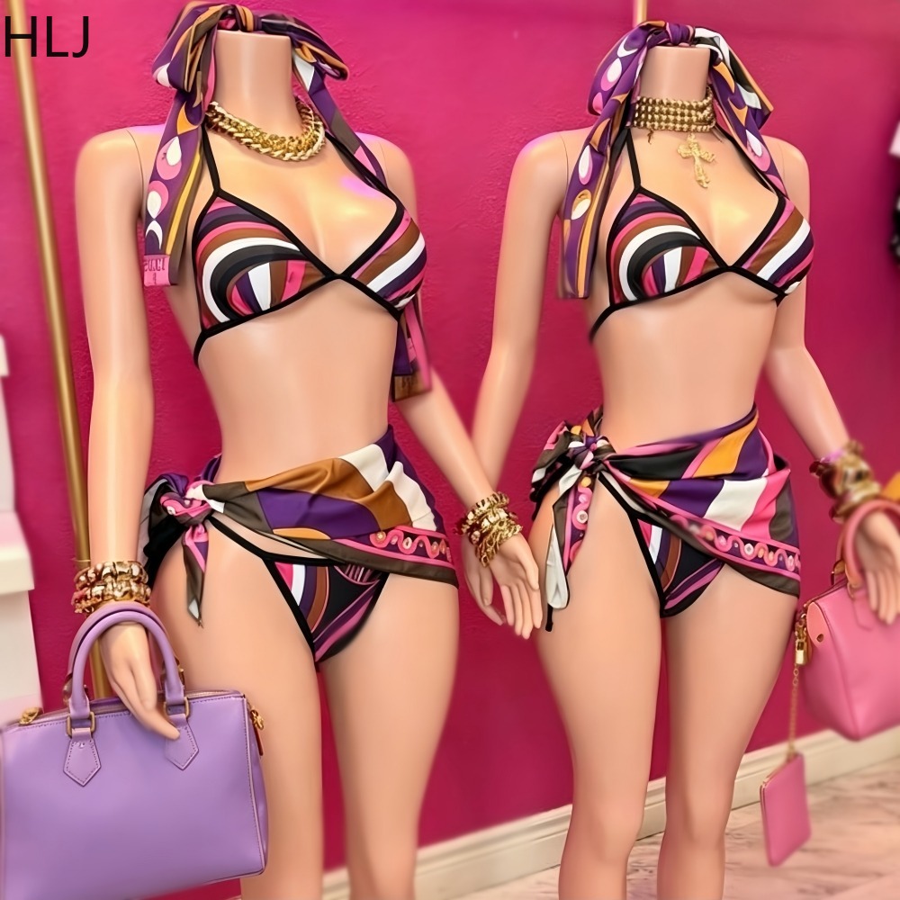 HLJ Women 4Piece Print Bikini  - Printed Wrap Skirt review and price