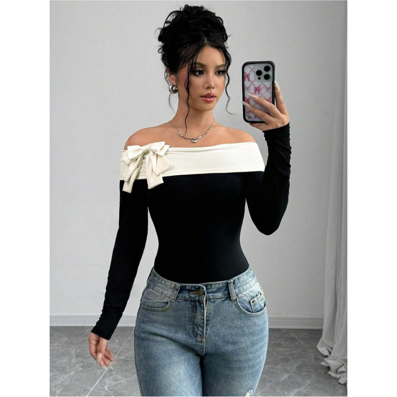 Bowknot Decor Off Shoulder Bod - Women Fashion Style review and price